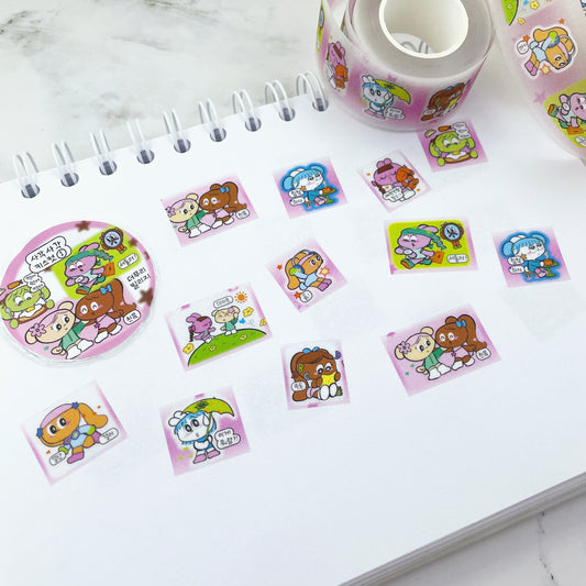 Thepuri Village Friends Kiss cut glitter sticker roll w190