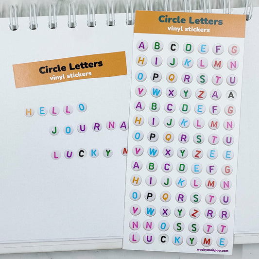 Colorful Circle Letters vinyl sticker sheet v29