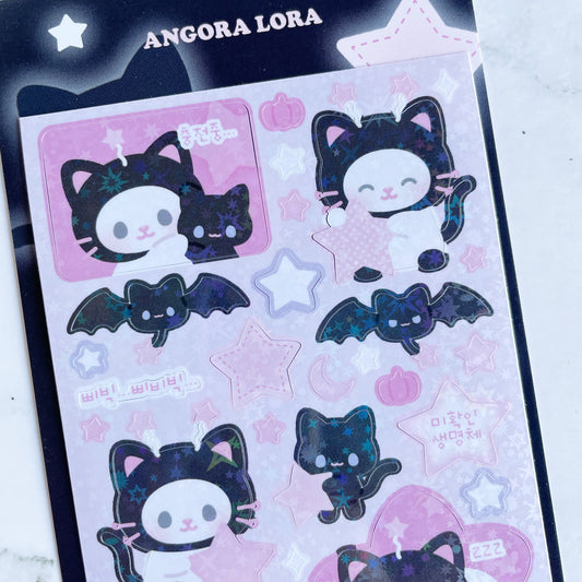Angora Lora Spooky Kitty sparkle sticker Halloween B476