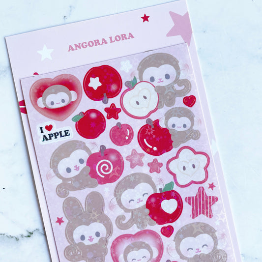 Angora Lora Red Apple Monkey sparkle sticker B468