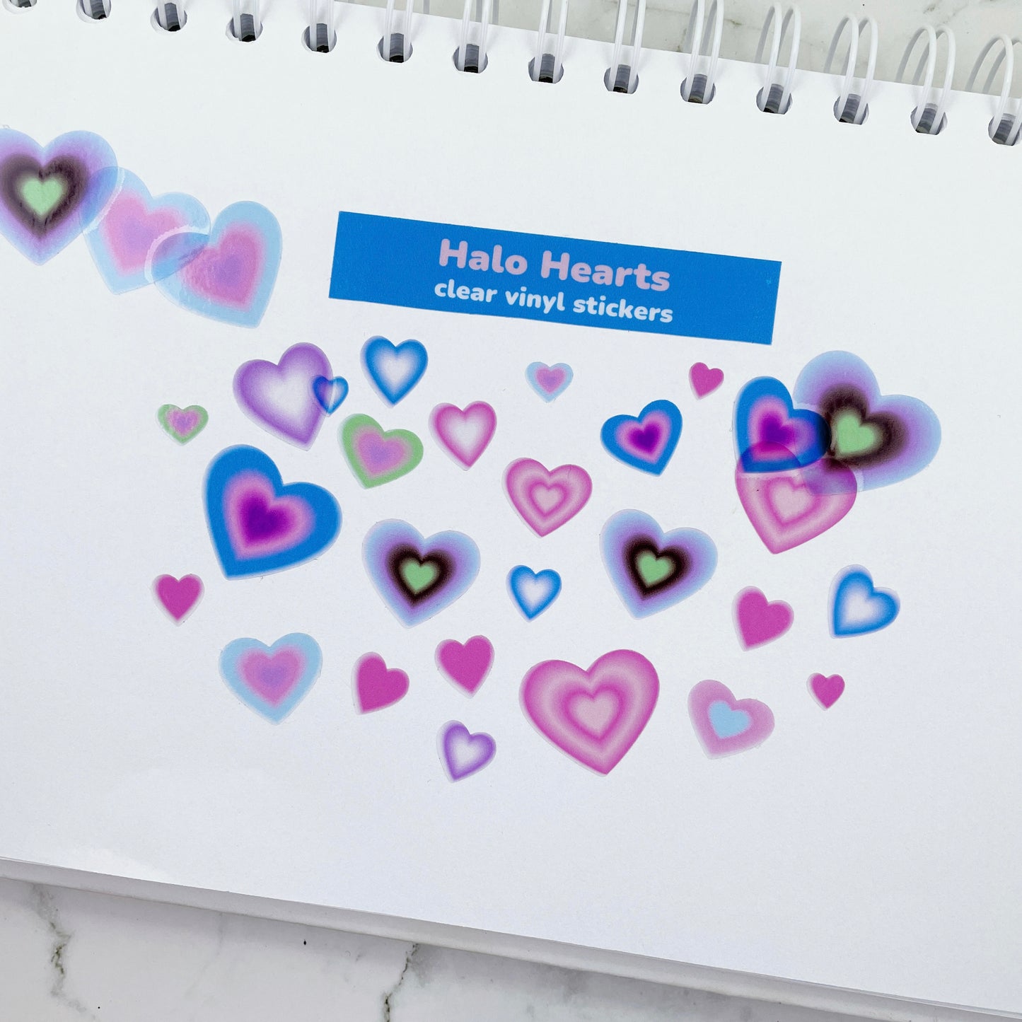Halo Hearts clear vinyl stickersheet v6