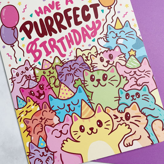 Turtle's Soup Purrfect Birthday card b444