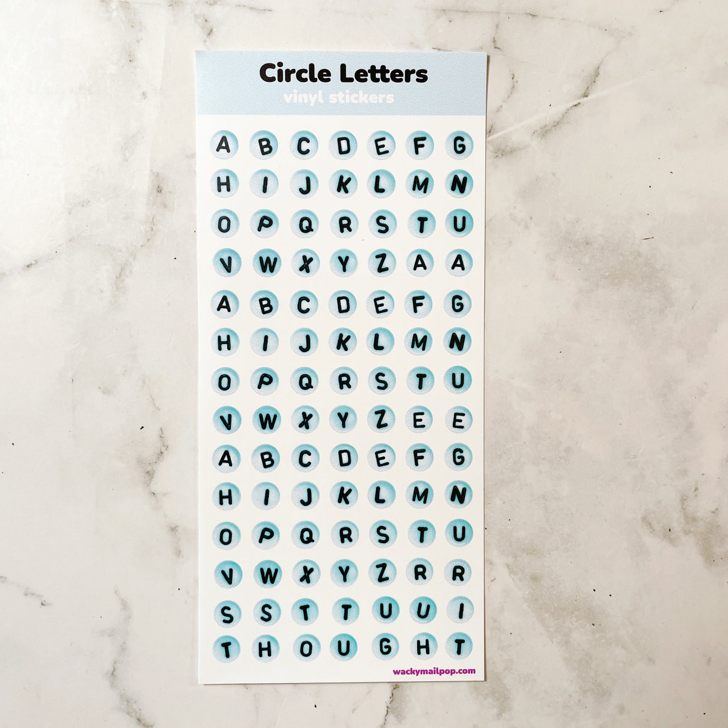 Circle Letters vinyl sticker sheet