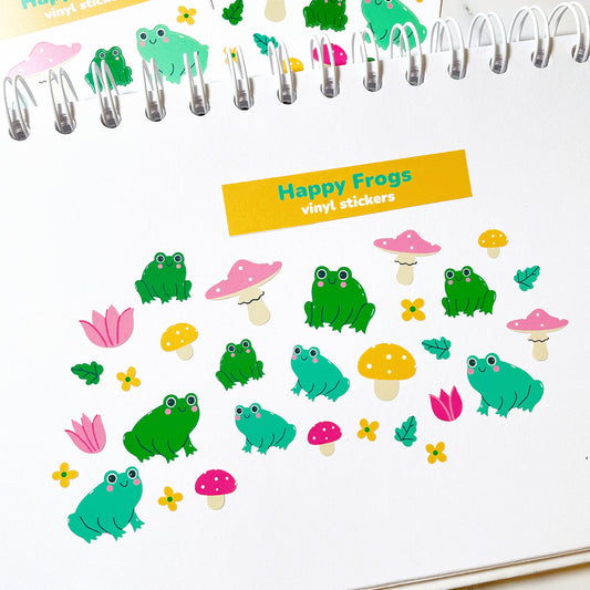 Happy Frogs vinyl sticker sheet v2