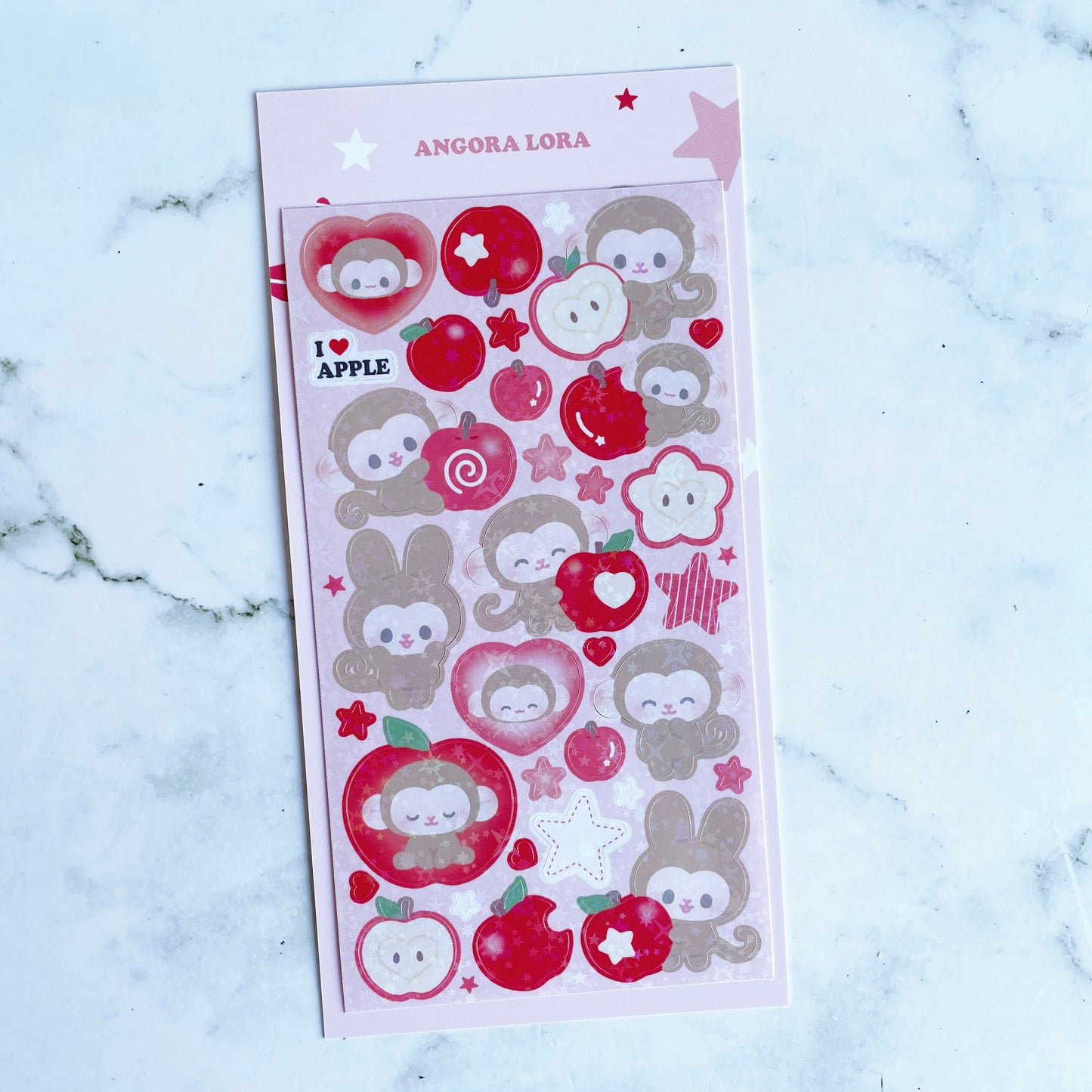 Angora Lora Red Apple Monkey sparkle sticker B468