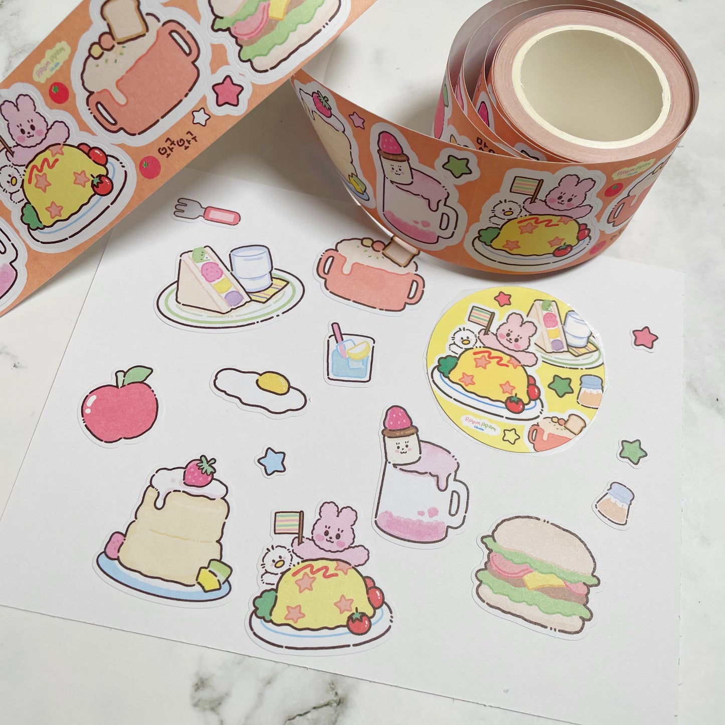 Ppomppom Cafe Snacks sticker roll w95