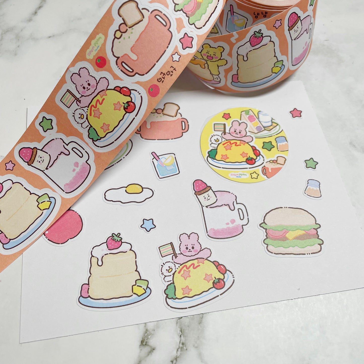 Ppomppom Cafe Snacks sticker roll w95