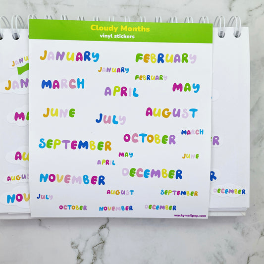 Cloudy Months vinyl Planner sticker sheet v15