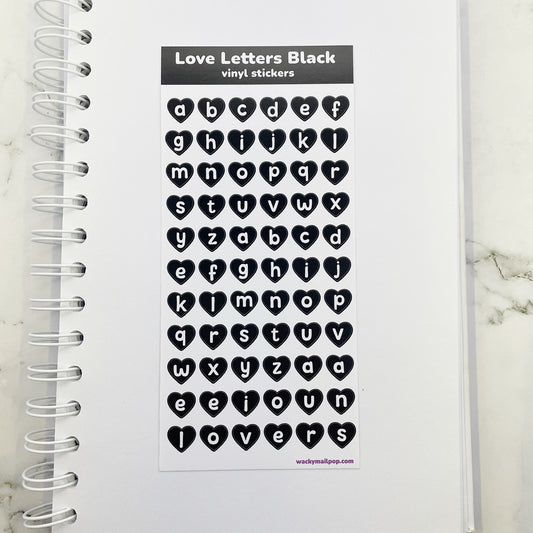 Love Letters Black vinyl sticker sheet