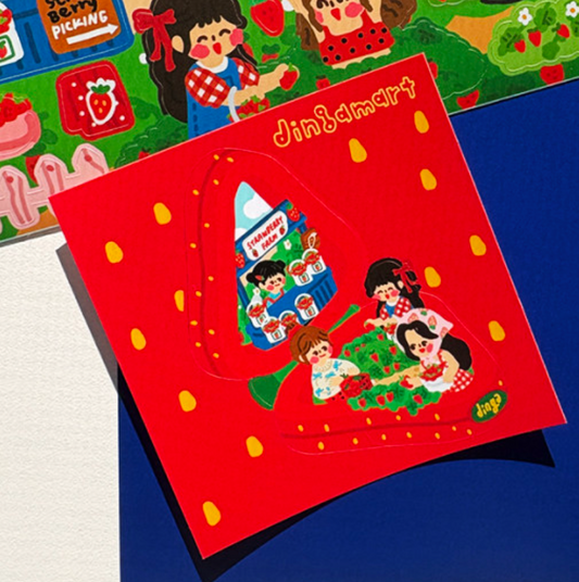 Dingamart Strawberry Farm Pocket sticker b804