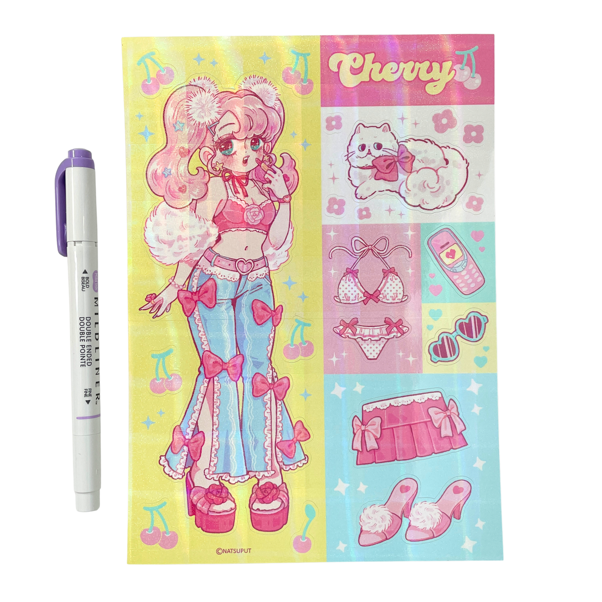 Natsuput Cherry Large Holographic Sticker Sheet