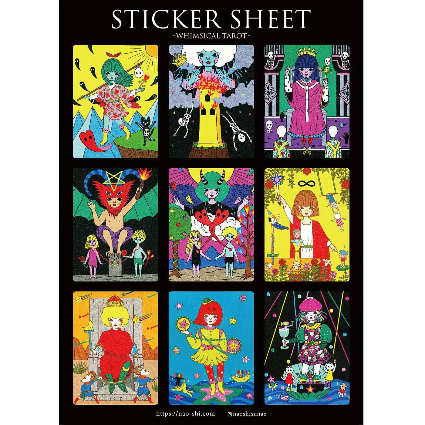 Naoshi Whimsical Tarot Black Sticker sheet B794