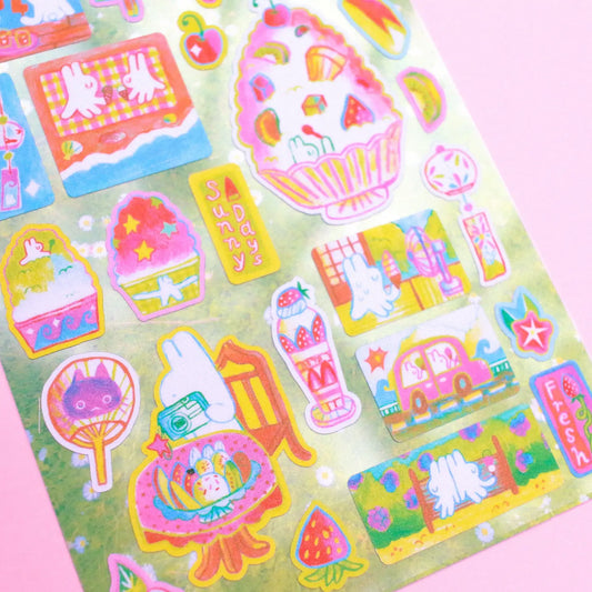 Odd Rabbits Sunny Sweets A6 Frosted Glitter Sticker Sheet.