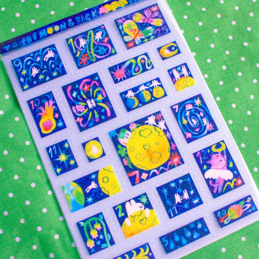 Odd Rabbits To the Moon and Back Frosted Glitter Transparent A6 Sticker Sheet