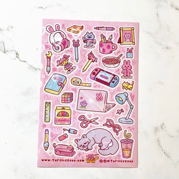 Turtle's Soup Kawaii Desk Stuff Glitter Vinyl Sticker Sheet b395