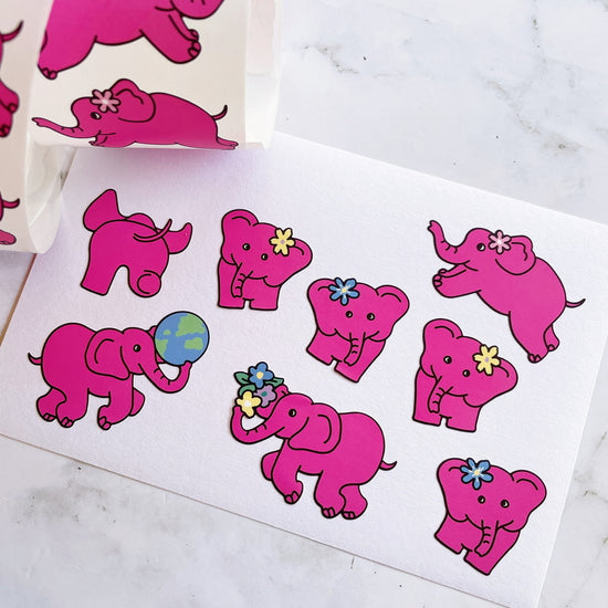 Pink Elephants sticker roll w170