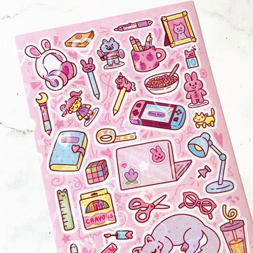 Turtle's Soup Kawaii Desk Stuff Glitter Vinyl Sticker Sheet b395