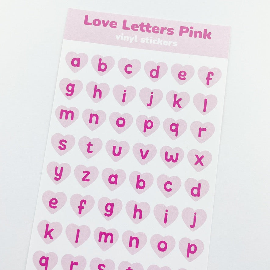 Love Letters Pink vinyl sticker sheet