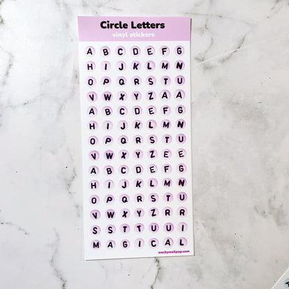Circle Letters vinyl sticker sheet