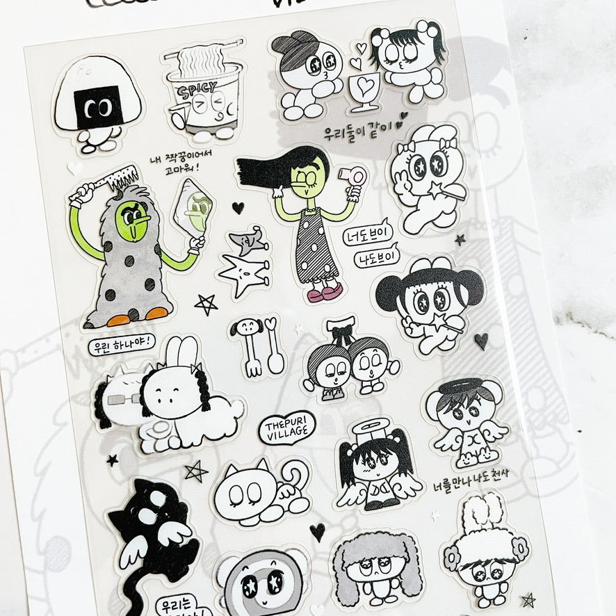 Thepuri Village Black/white sticker sheet b824