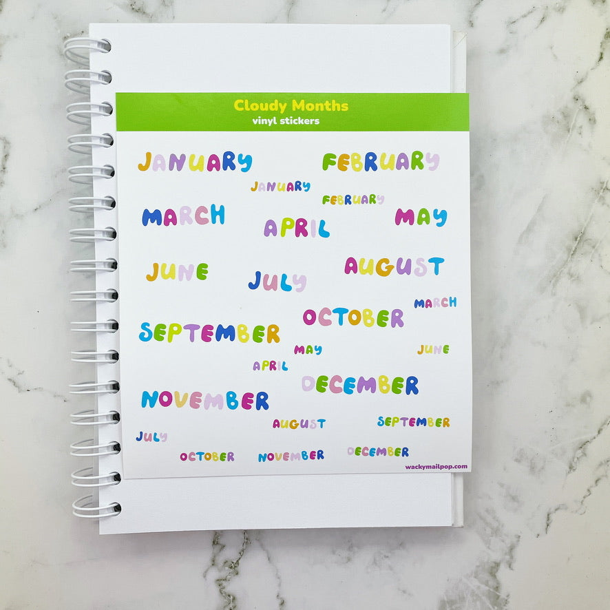 Cloudy Months vinyl Planner sticker sheet v15