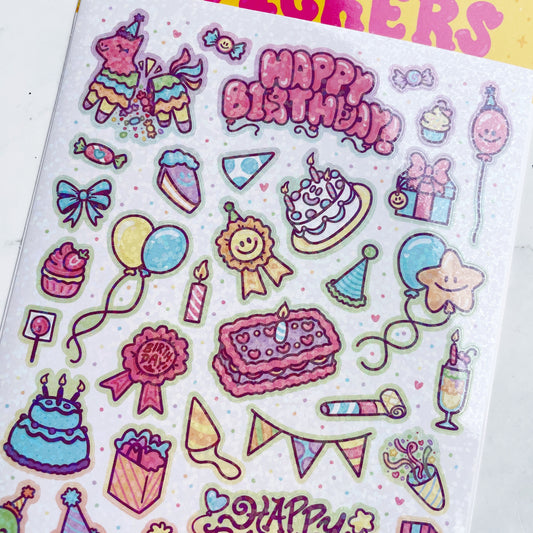 Turtle's Soup Happy Birthday Sparkle Sticker Sheet b503