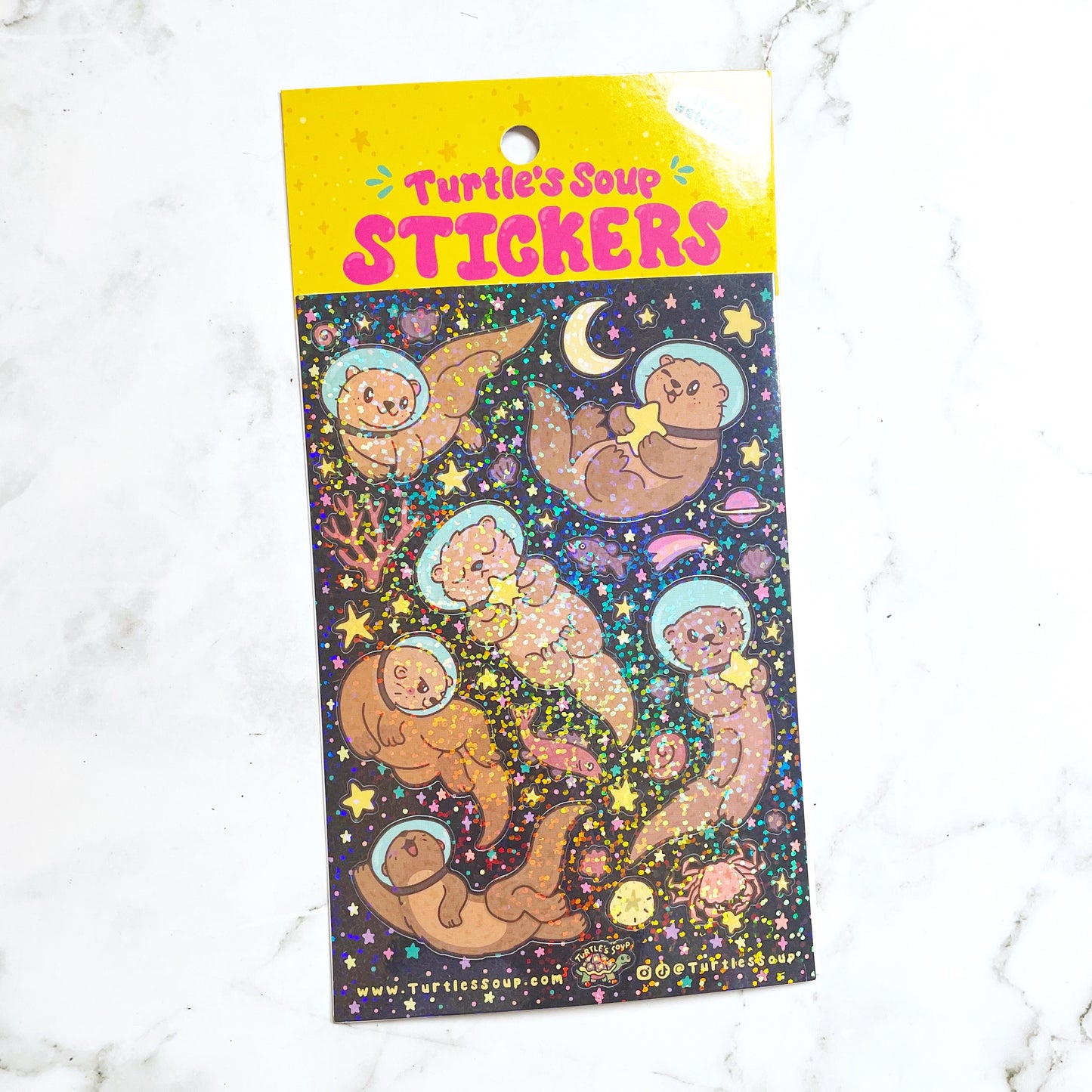 Turtle's Soup Space Otters Sparkle Sticker Sheet b425