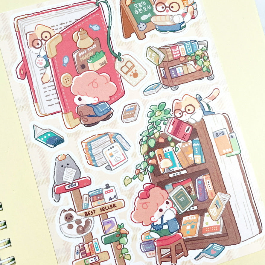 Danpoong.bom Cat Bookshop sticker b715