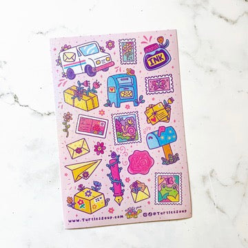 Turtle's Soup Happy Mail Cute Postage Pen Pal sparkle Sticker Sheet b394