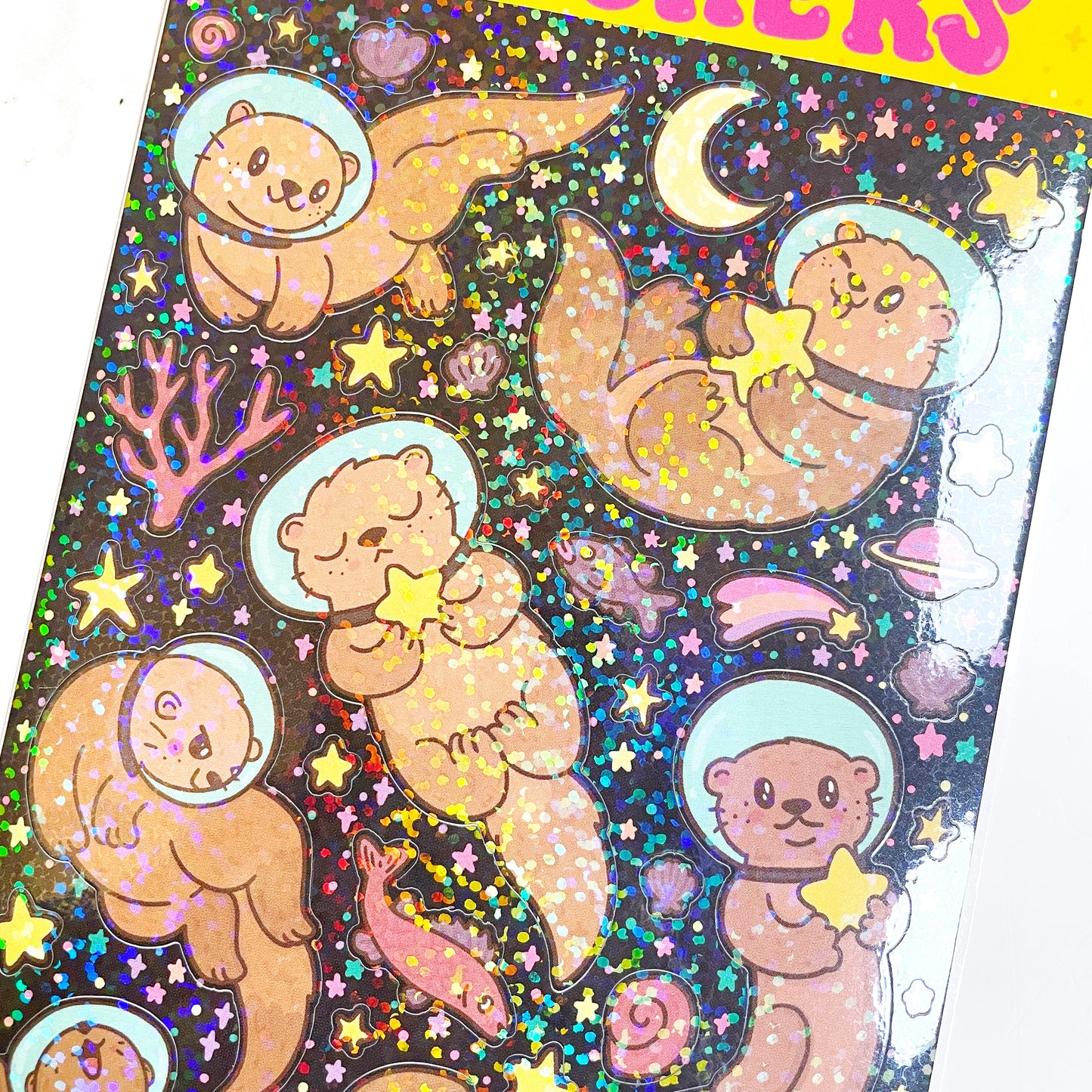 Turtle's Soup Space Otters Sparkle Sticker Sheet b425