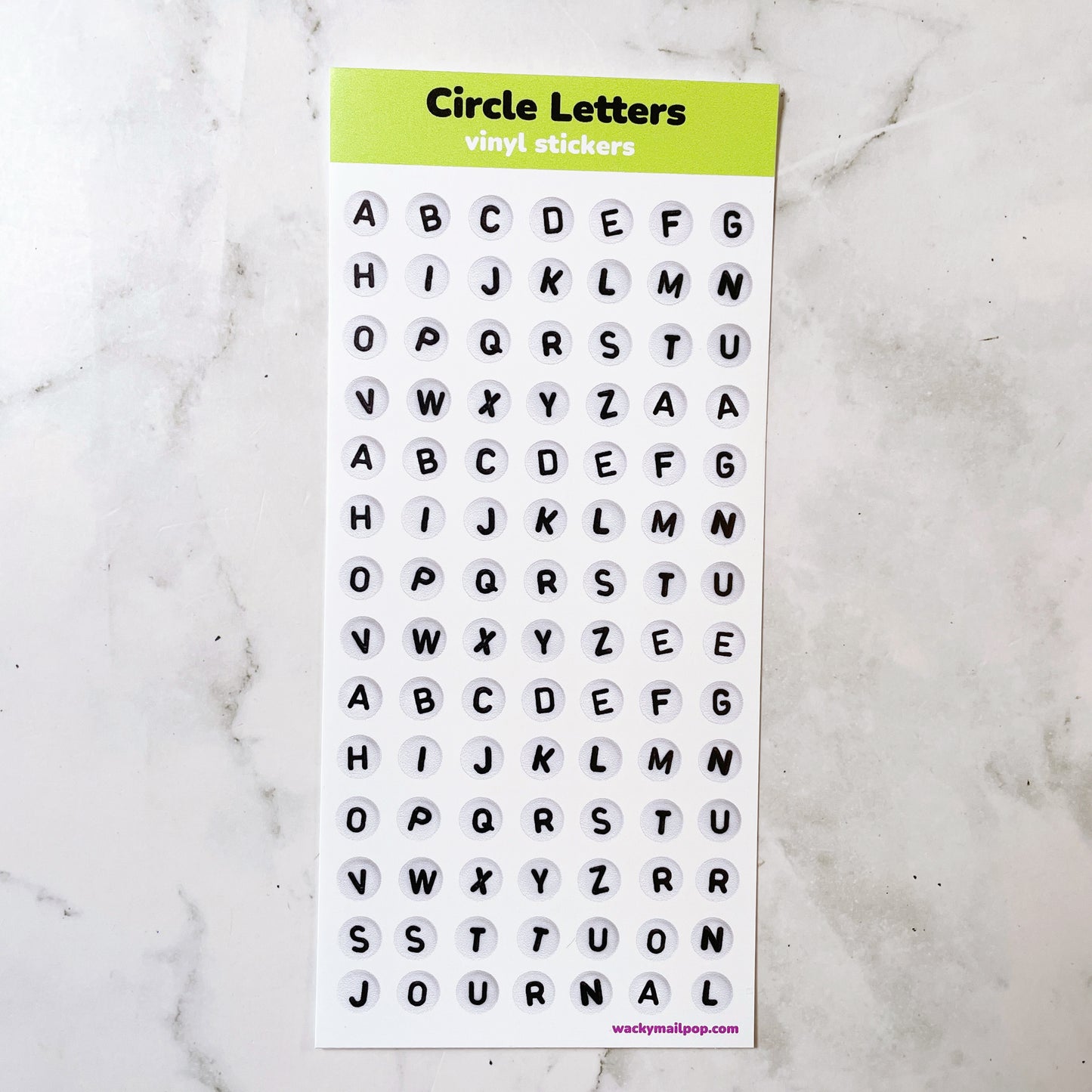 Circle Letters vinyl sticker sheet