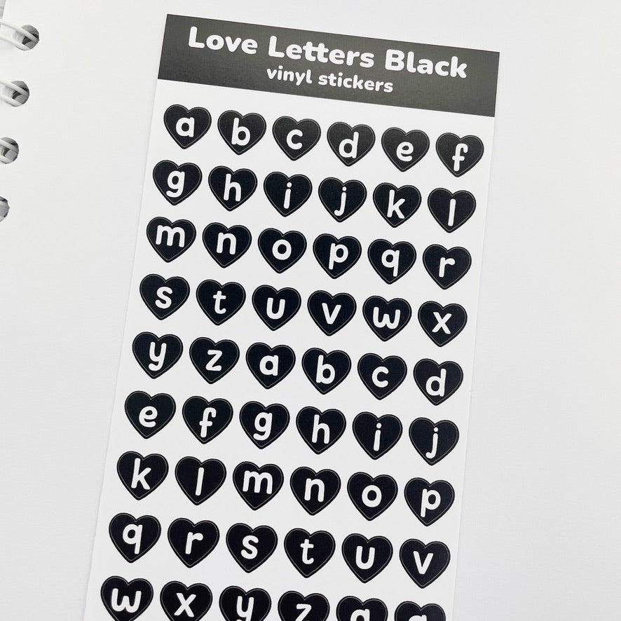 Love Letters Black vinyl sticker sheet