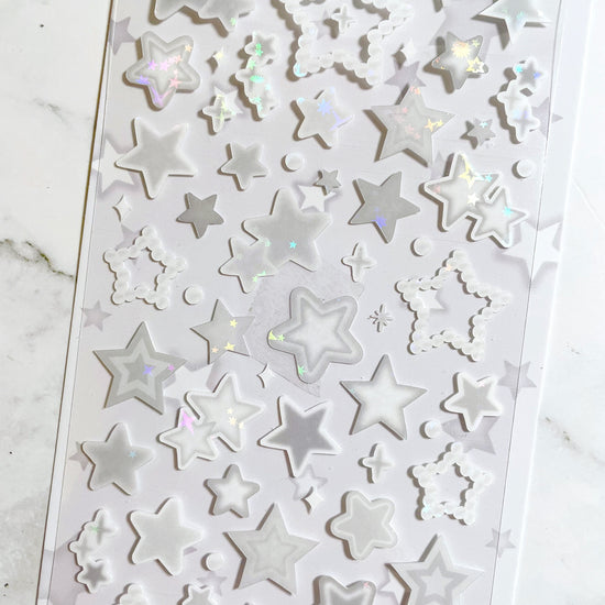 Angora Lora sparkly grey star stickers b224