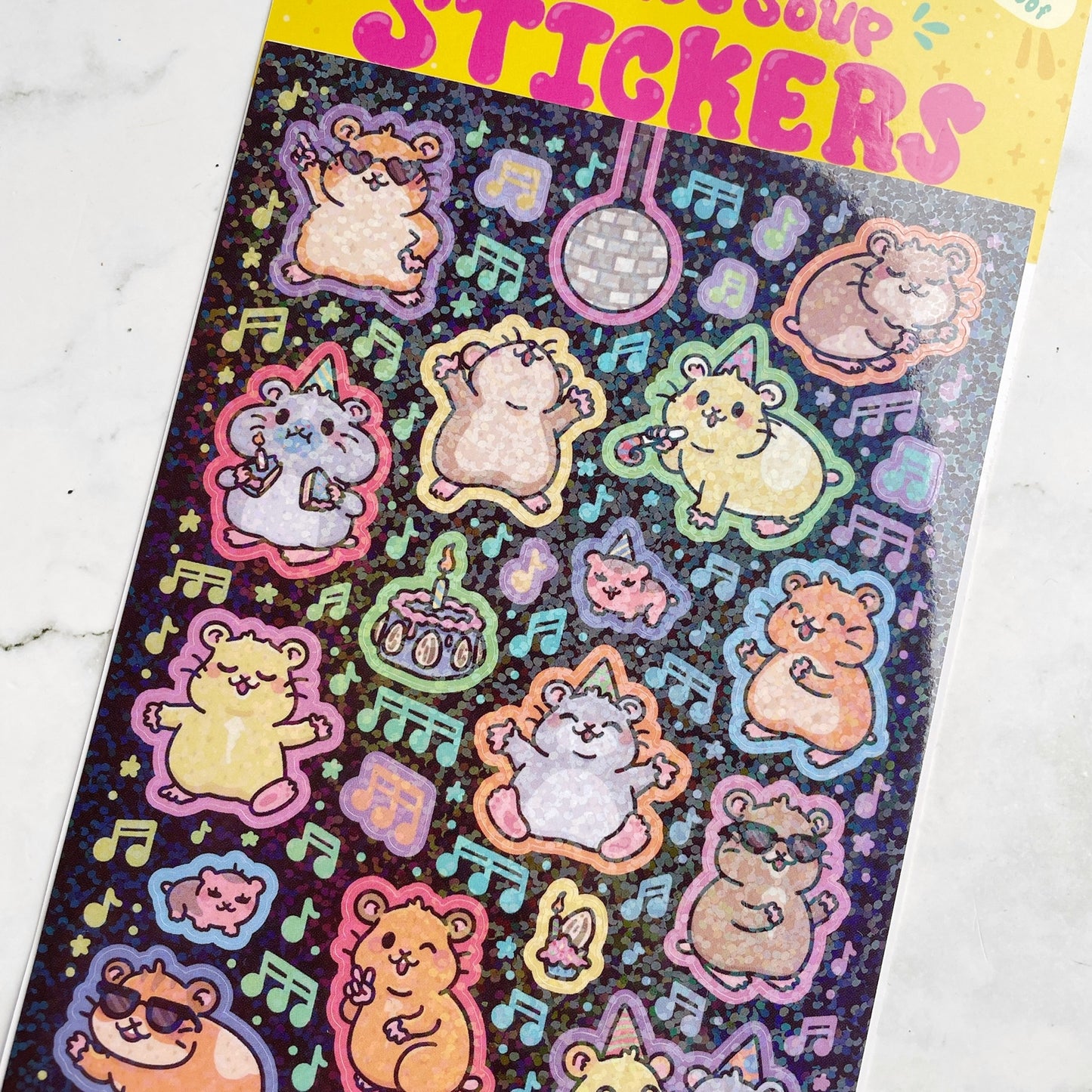 Turtle's Soup Party Hamsters Sparkle Sticker Sheet b504