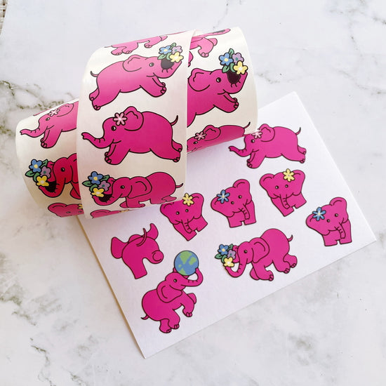 Pink Elephants sticker roll w170