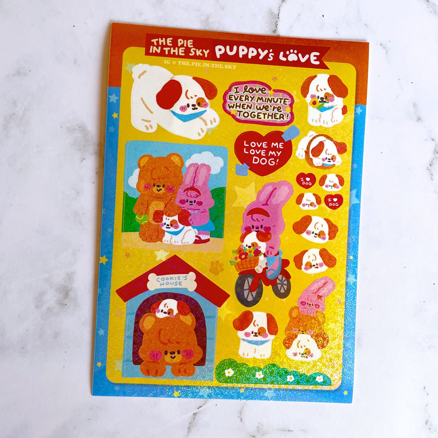 The Pie in the Sky Puppy's Love sparkle sticker b535