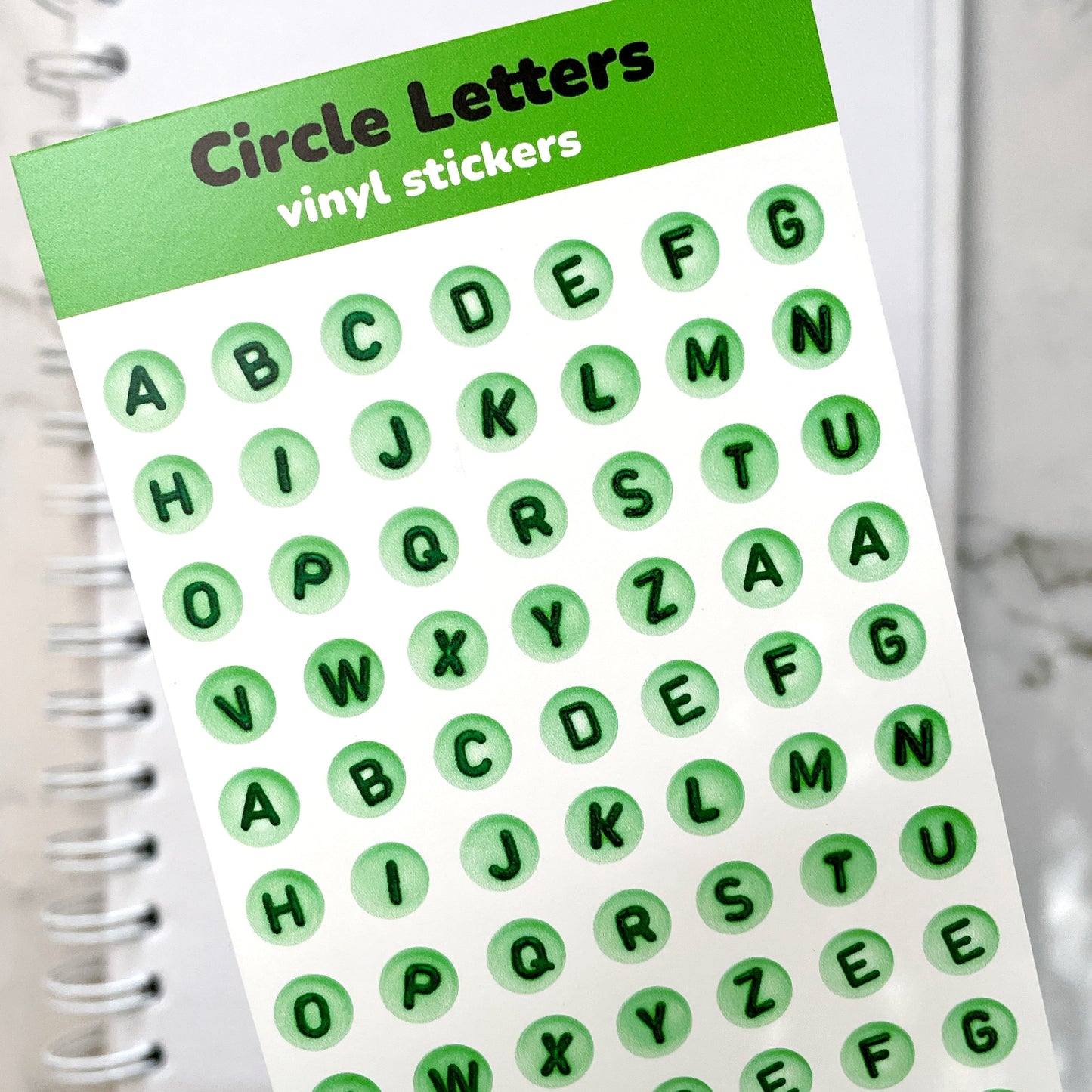 Green Circle Letters vinyl sticker sheet v23