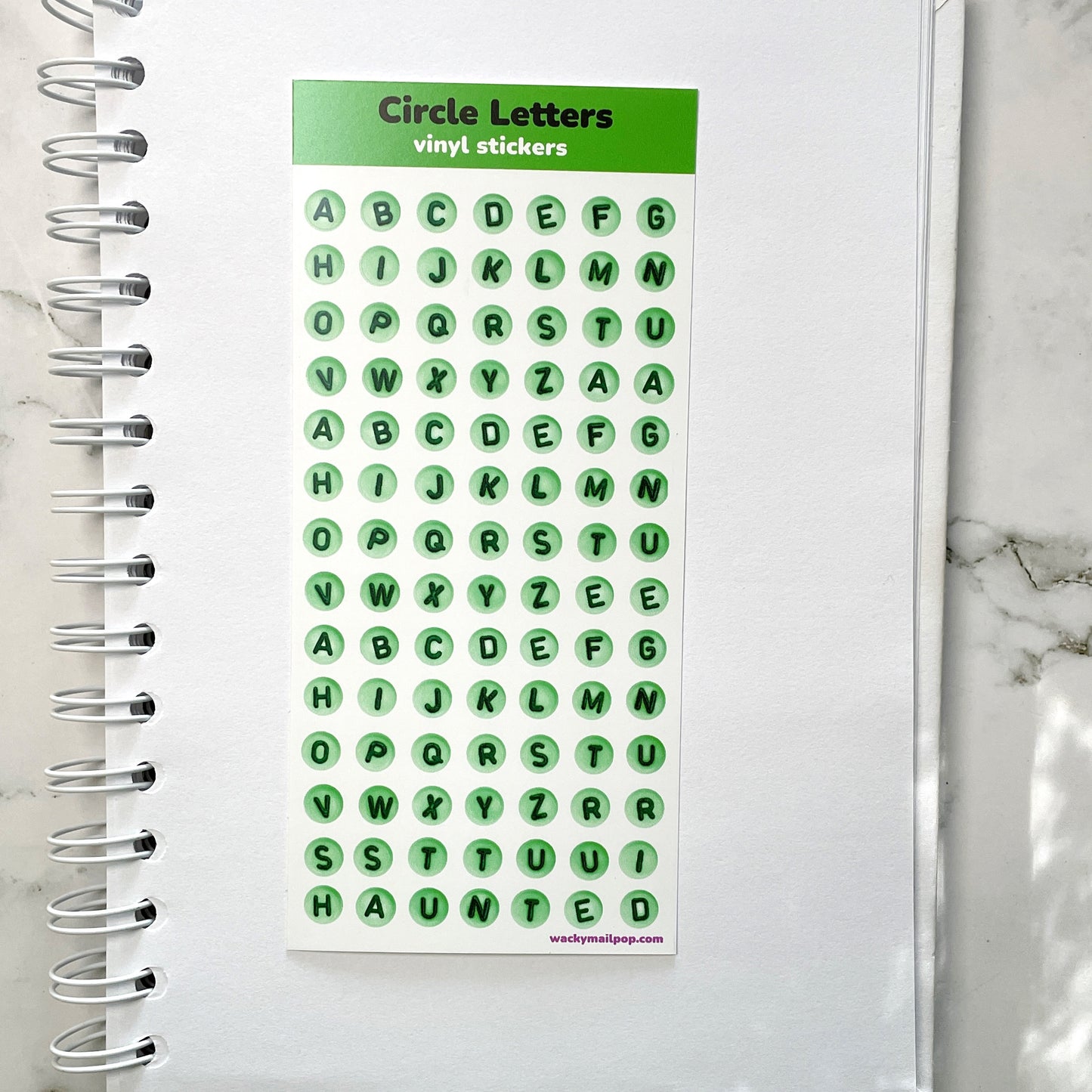 Green Circle Letters vinyl sticker sheet v23