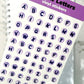 Purple Circle Letters vinyl sticker sheet v22