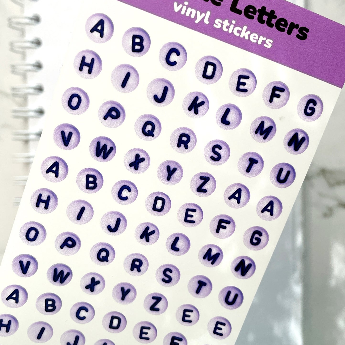 Purple Circle Letters vinyl sticker sheet v22