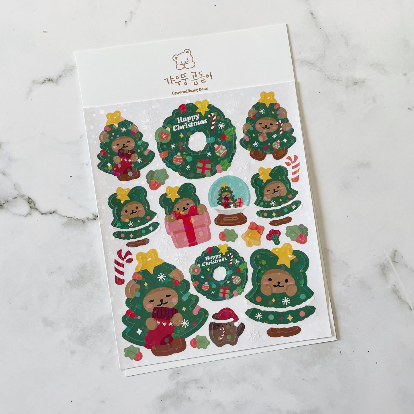 Gyawuddung Bear Happy Christmas sparkle stickers C70