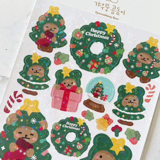 Gyawuddung Bear Happy Christmas sparkle stickers C70