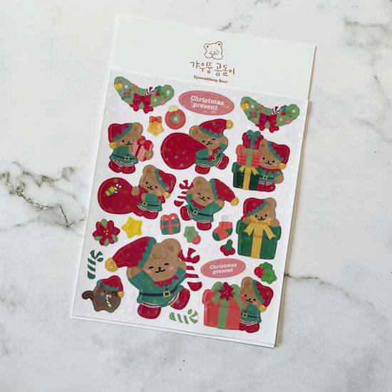 Gyawuddung Bear Christmas Present sparkle stickers C66