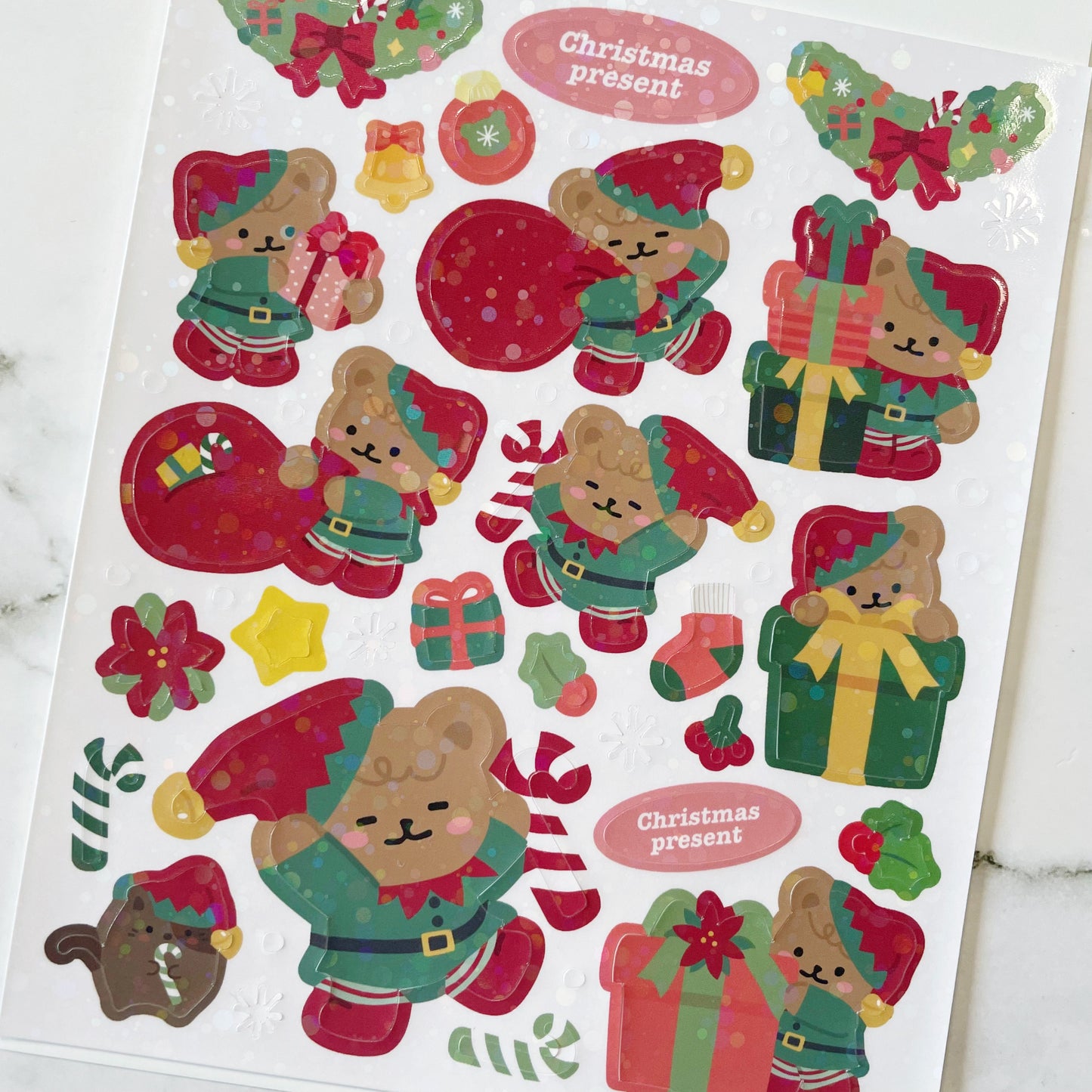 Gyawuddung Bear Christmas Present sparkle stickers C66