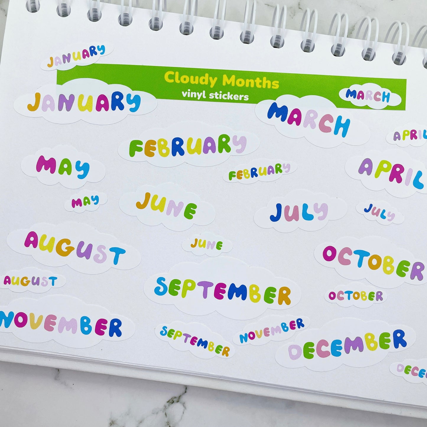 Cloudy Months vinyl Planner sticker sheet v15