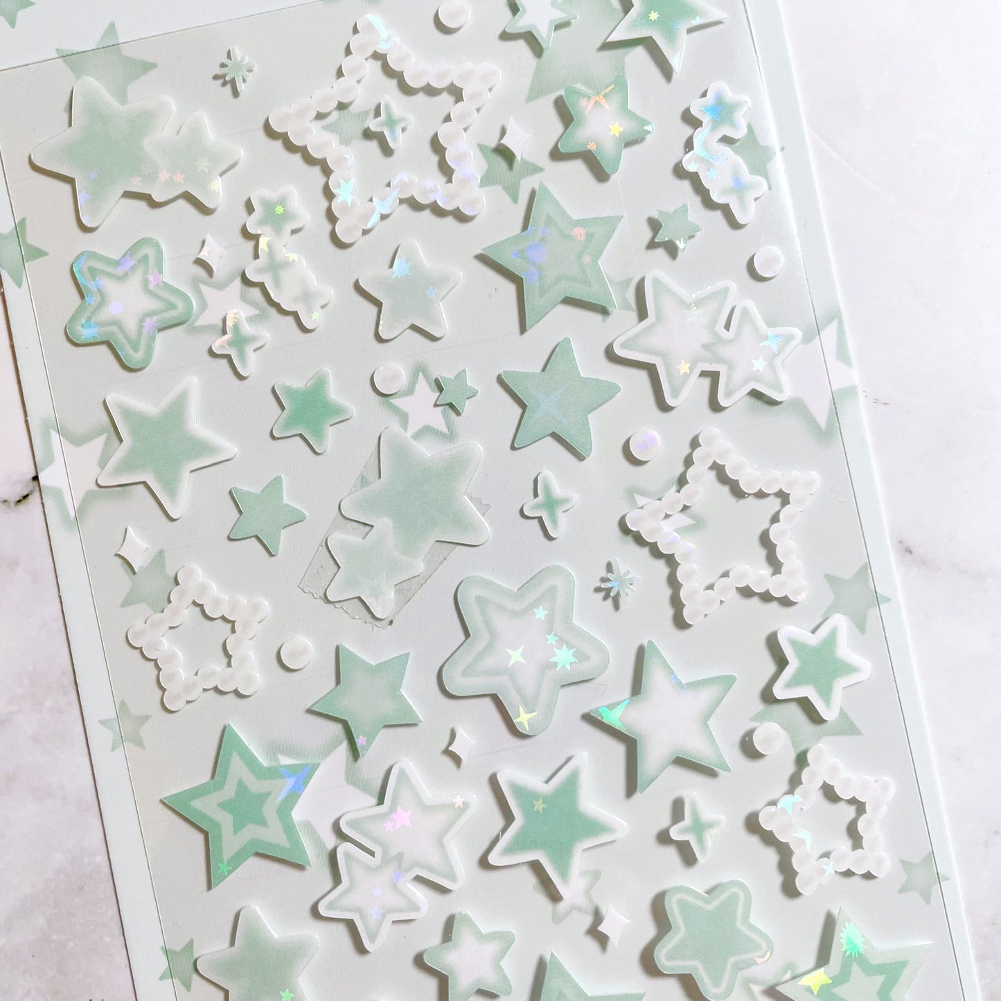 Angora Lora sparkly green star stickers b222