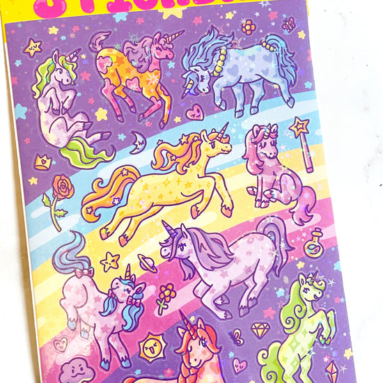 Turtle's Soup Magical Unicorns Sparkle Sticker Sheet b426