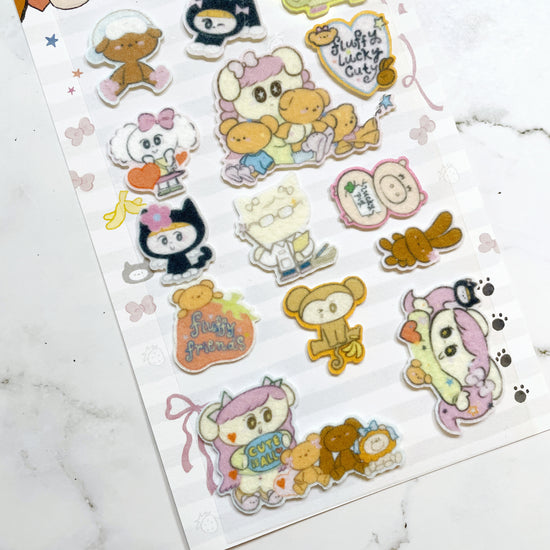 Thepuri Village Fluffy Cute Friends Felt stickers b423