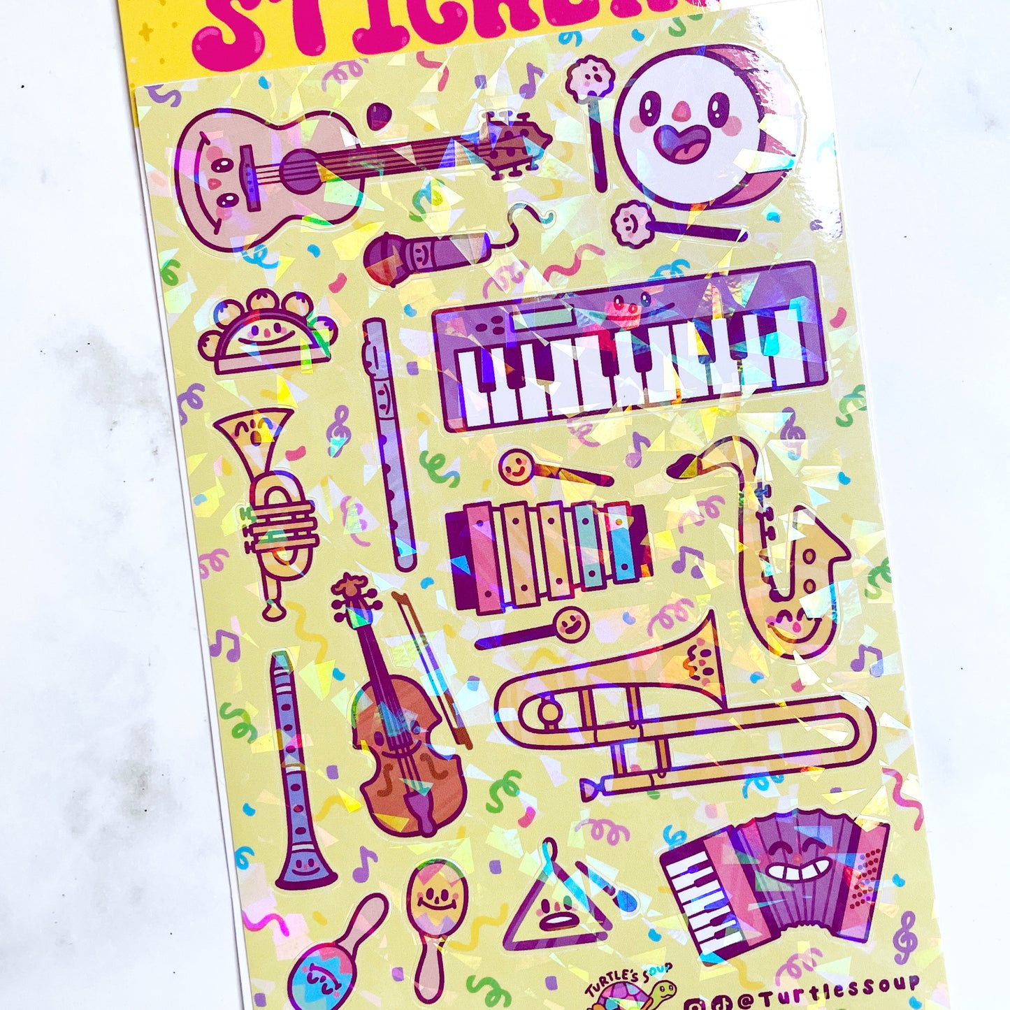 Turtle's Soup Musical Instruments Sparkle Sticker Sheet b427