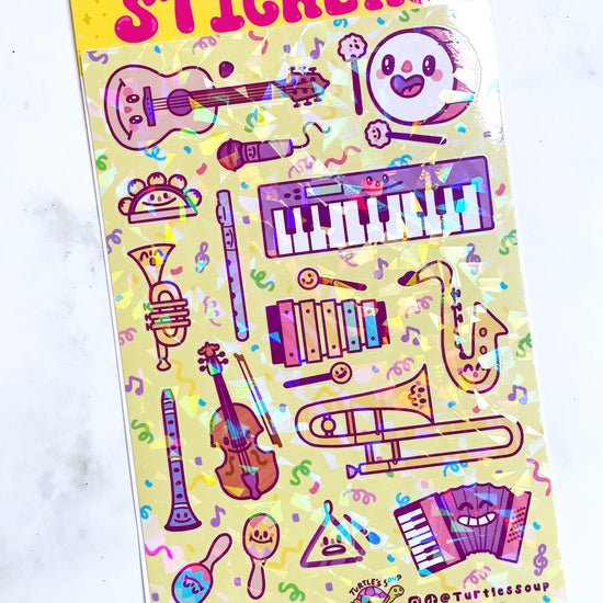 Turtle's Soup Musical Instruments Sparkle Sticker Sheet b427